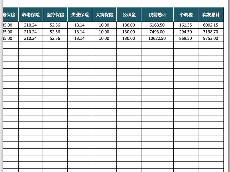 新版公司工厂员工月份工资表excel模板(图片编