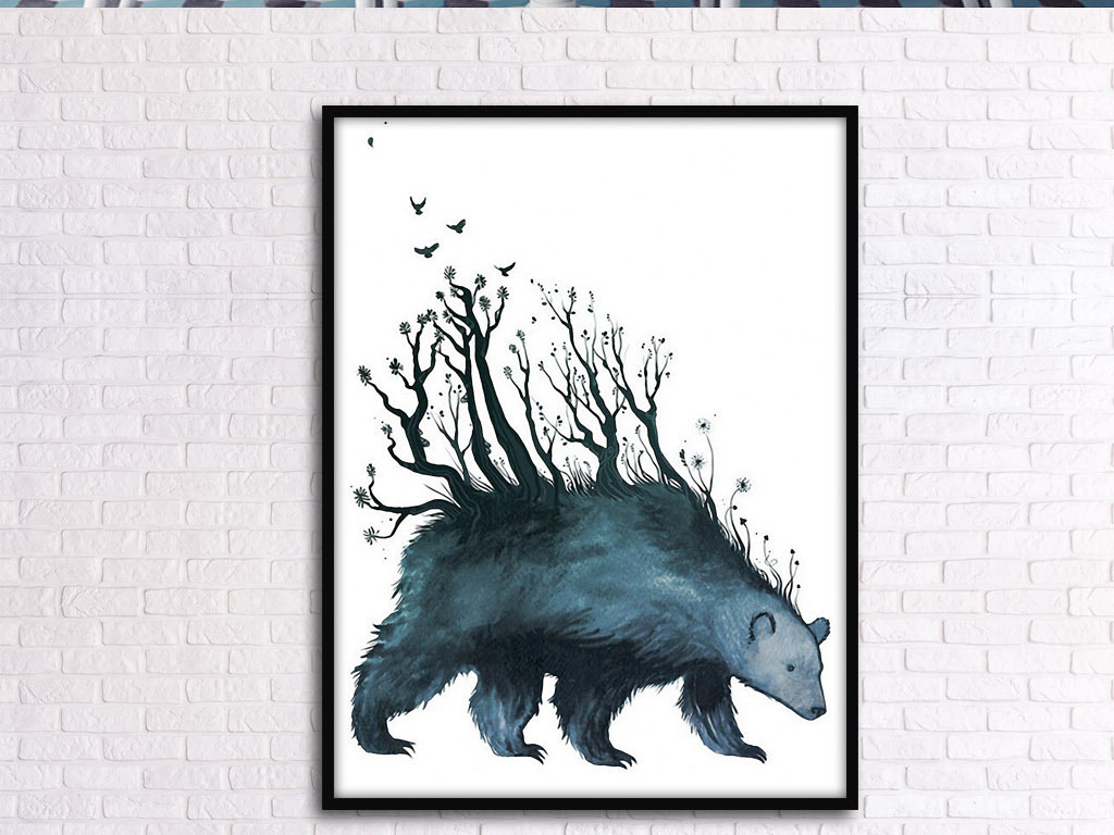 山神黑熊森林北欧神话欧式复古现代装饰画