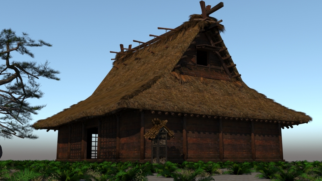 一所豪华茅草屋建筑3D模型