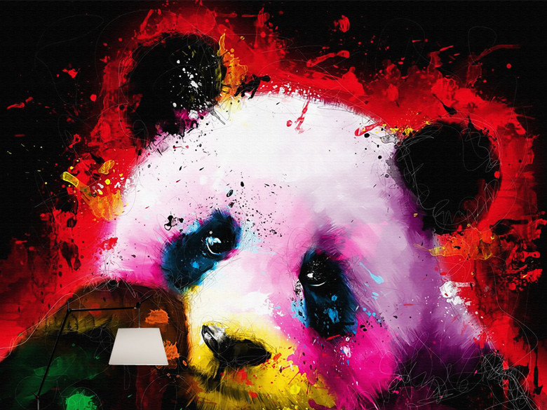 手绘复古怀旧多彩动物熊猫个性装饰画背景墙(