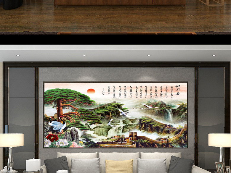 长城江山如画毛泽东沁园春雪诗词壁画背景墙(