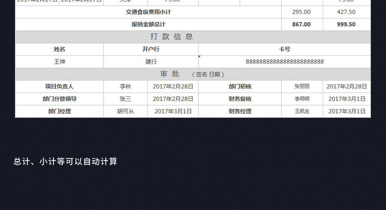 差旅费报销单excel表格模板(图片编号:161873
