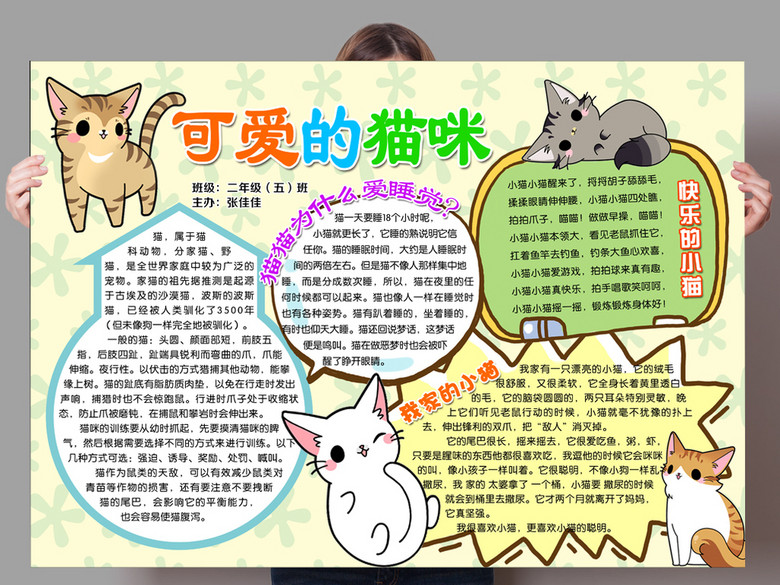 PSD可爱的小猫卡通手抄报框架版面设计(图片