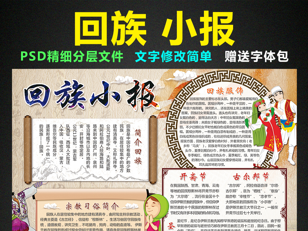 回族小报民族风俗手抄报电子小报图片