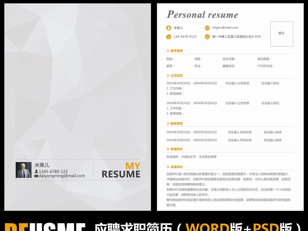 商业画册封面风格求职应聘工作简历履历模板图片