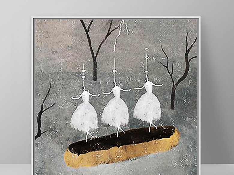 小天鹅舞蹈森林北欧抽象组合欧式复古装饰画(