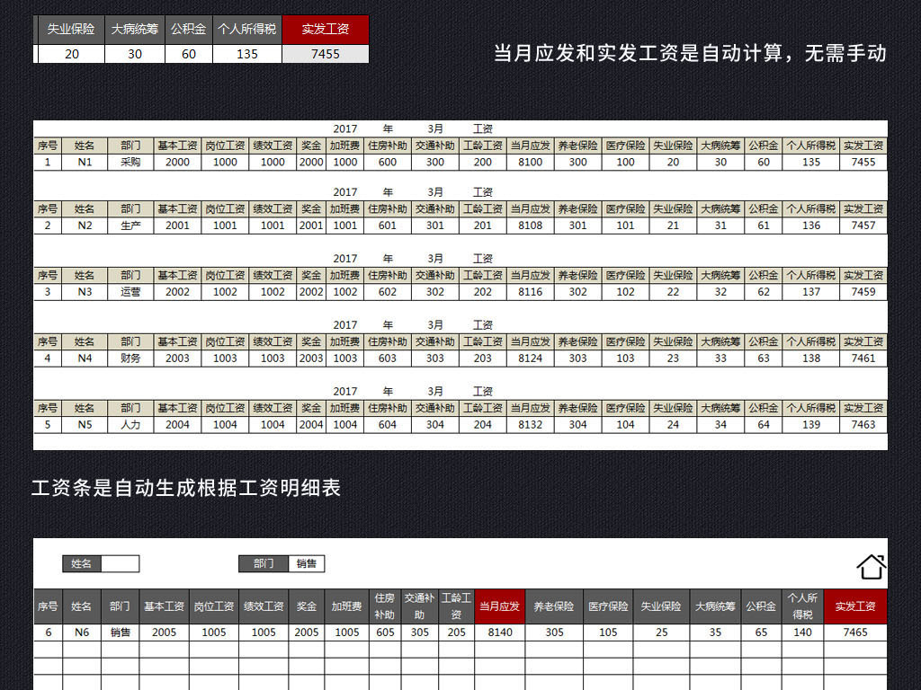 员工工资表管理查询系统表格工资条自动生成