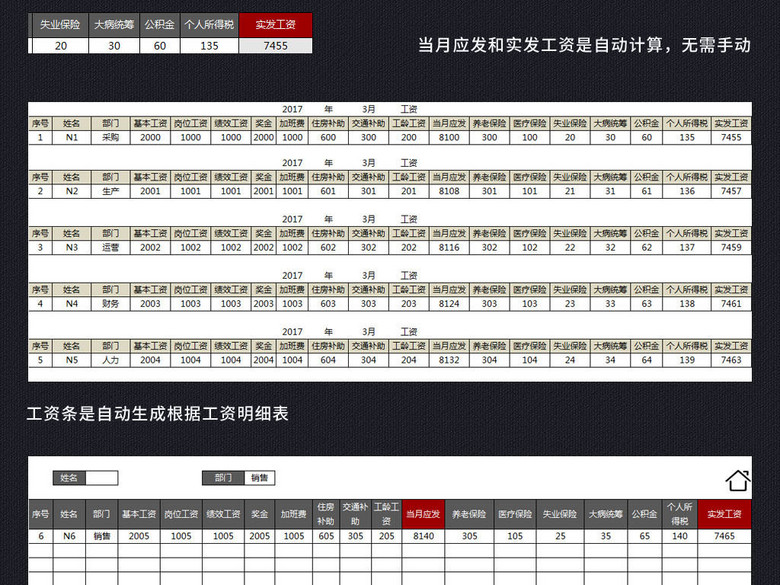 员工工资表管理查询系统表格工资条自动生成(