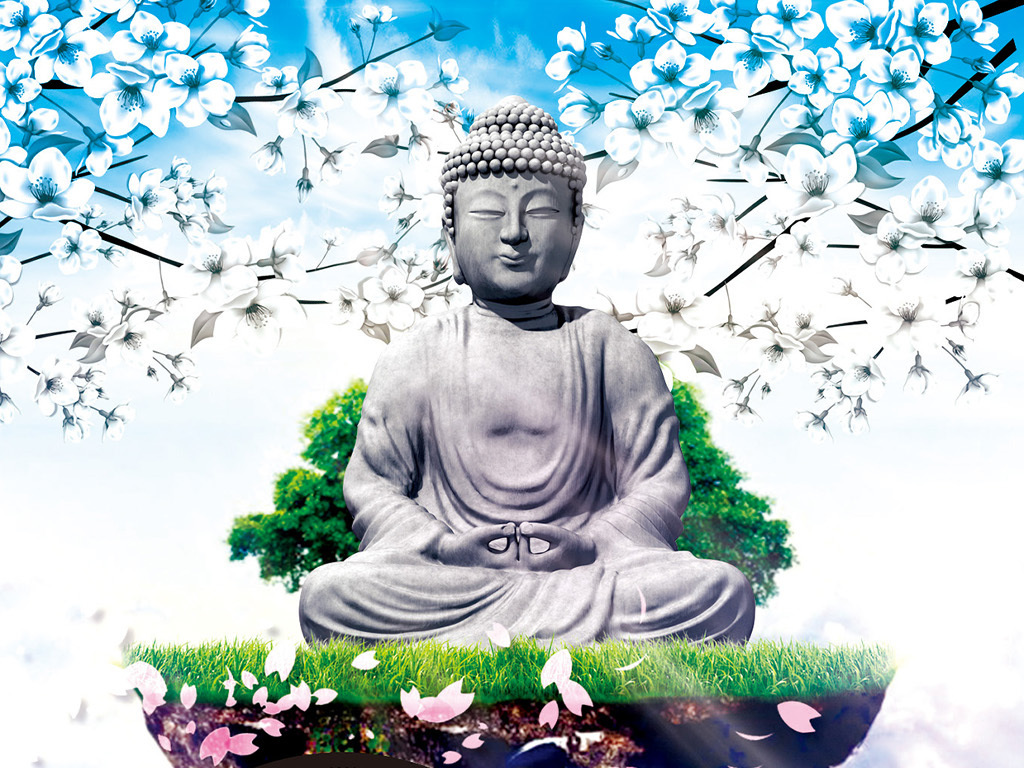 时尚唯美禅意花园佛教文化创意海报模板