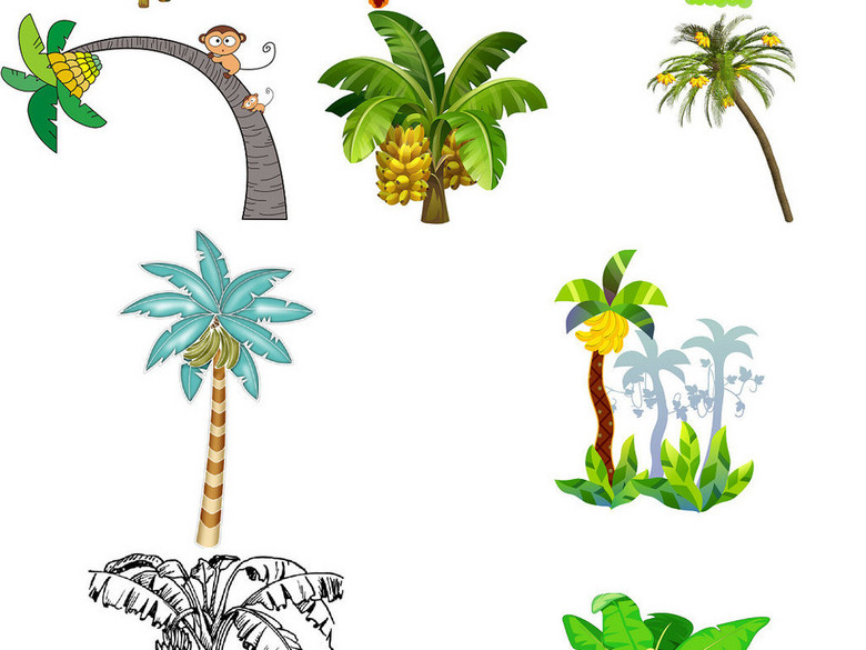 卡通香蕉树ps元素素材免抠png(图片编号:1621