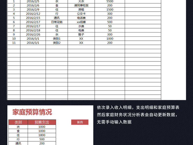 个人家庭收支预算明细表格记账本模板(图片编号:16211248)_其他报表_我图网