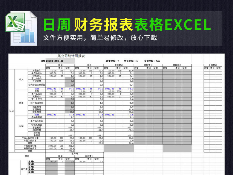 日统计周统计财务报表表格模板excel(图片编号