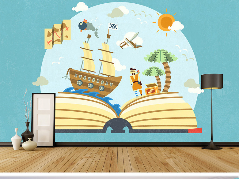 卡通海盗的故事一书一世界书背景墙(图片编号