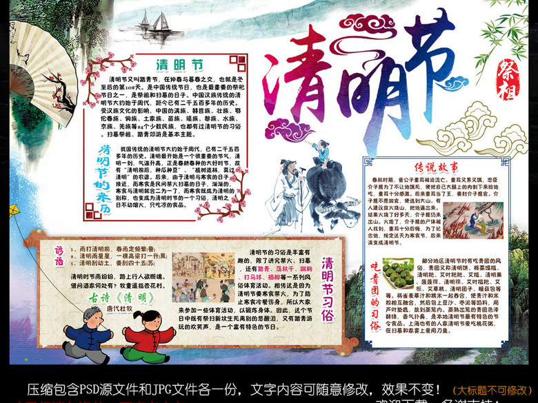 清明节小报春游踏青古诗节日手抄小报素材(图