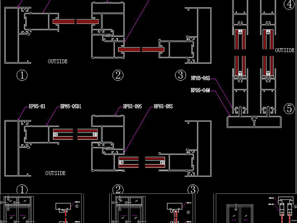 cad推拉门窗节点大样图施工图剖面图设计