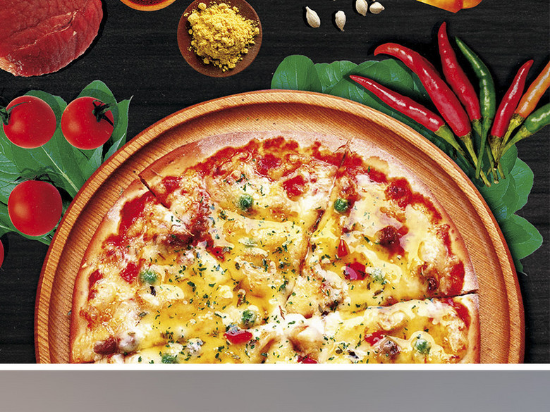 高档西餐厅意大利美食烤肉披萨促销宣传海报(