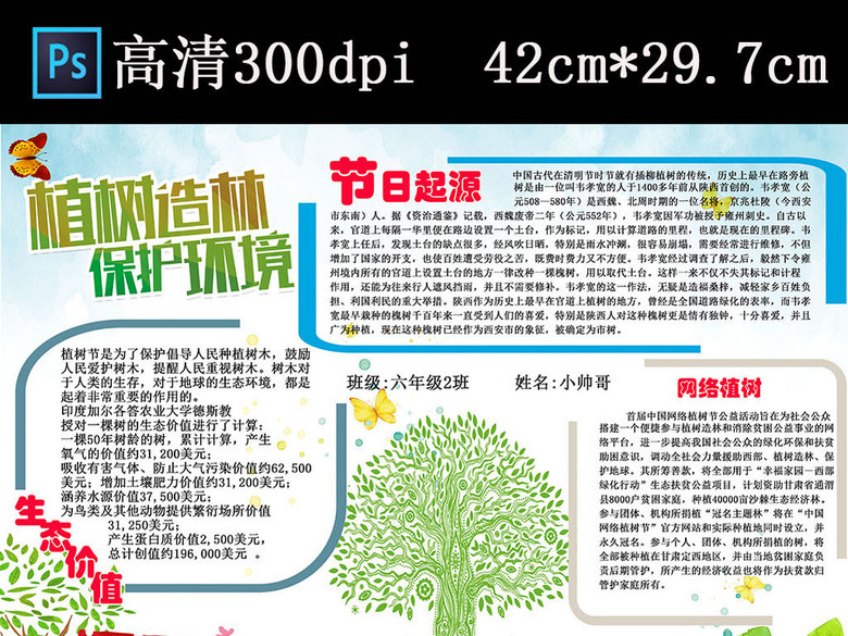 植树造林保护环境手抄报psd(图片编号:162275