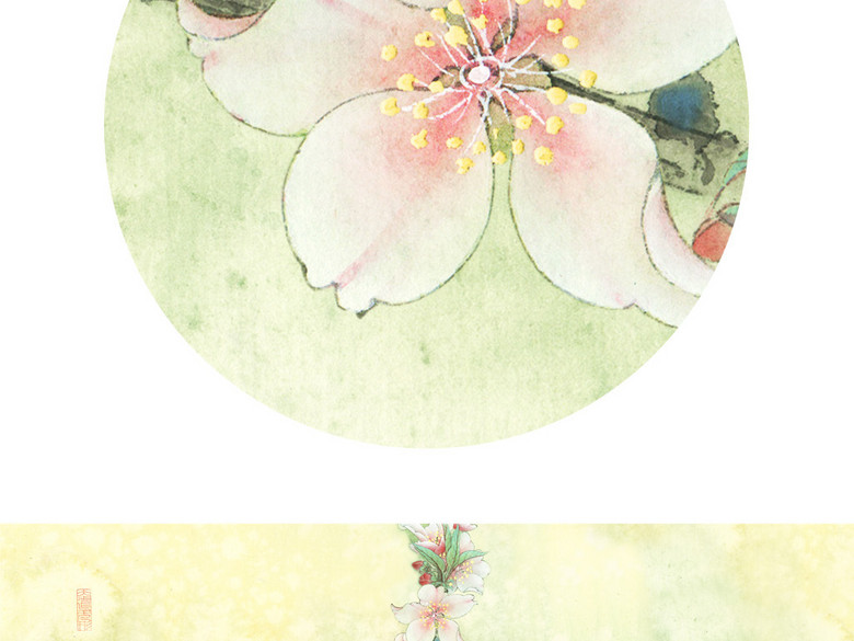 工笔桃花中国画新中式背景墙手绘花鸟装饰画(