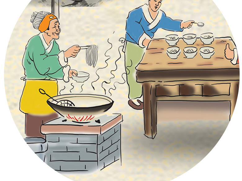 重庆小面私房面馆中式餐厅民俗画壁画背景墙(