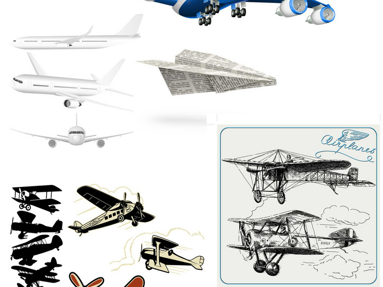 矢量飞机剪影客机战斗机直升机轰炸机运输机(