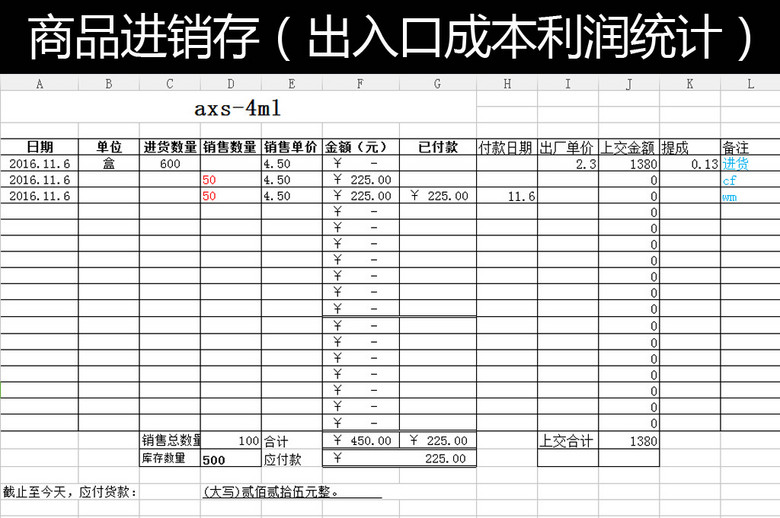 商品进销存(出入口成本利润统计)对账单(图片编