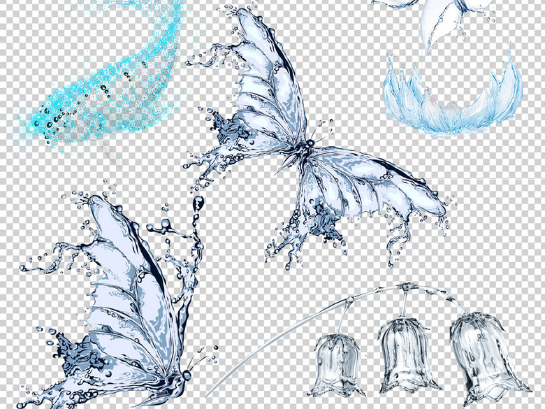 创意花鸟蝴蝶树叶水果水元素PNG免扣素材(图