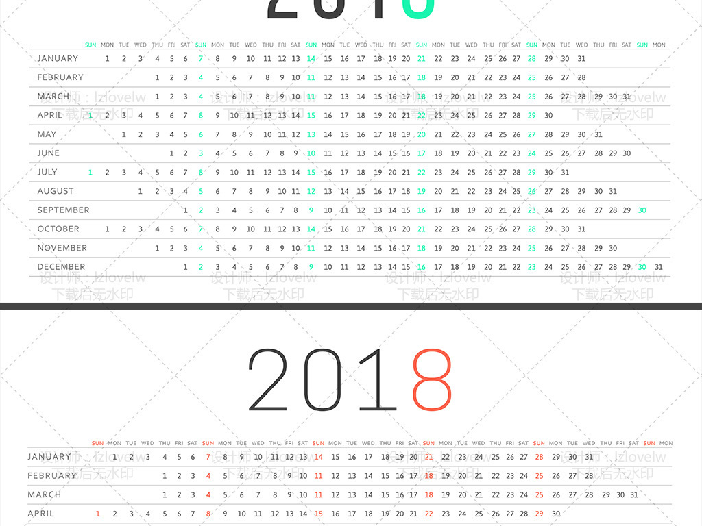 2018年日历台历日期矢量图素材图片