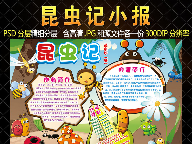 昆虫记小报法布尔读书阅读推荐手抄报模板(图