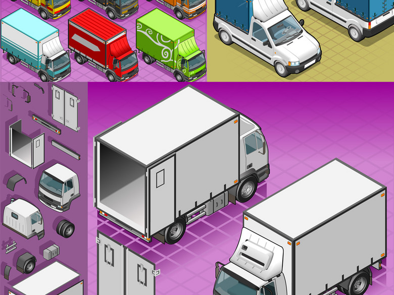 货车箱货汽车卡车设计卡通3D模型(图片编号:1