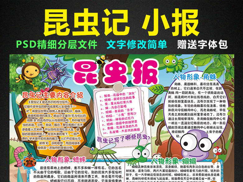 昆虫记小报读书阅读推荐手抄报电子小报(图片