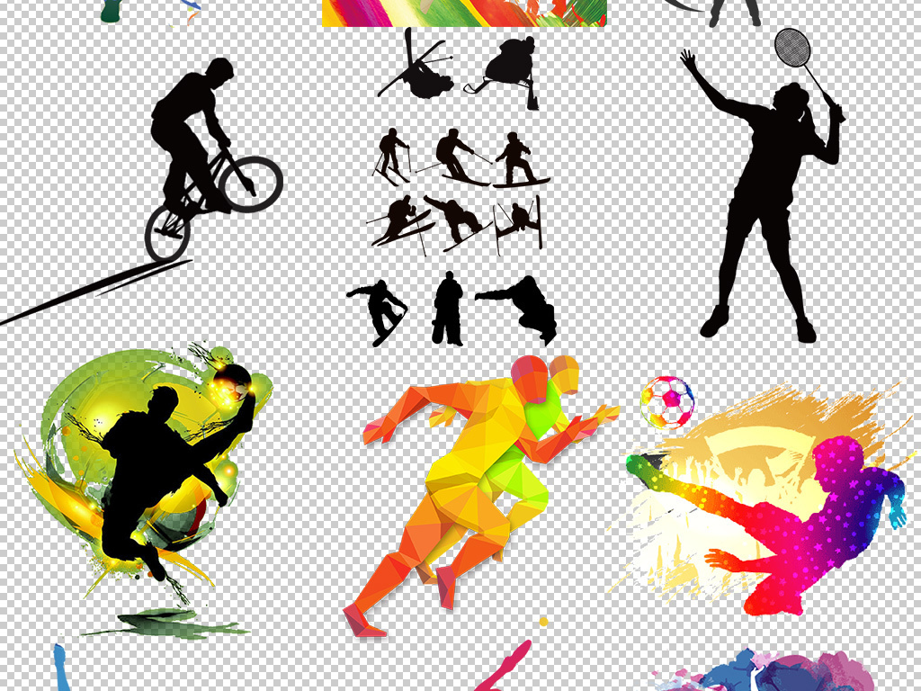 打羽毛球人物剪影|羽毛球矢量人物打球剪影素材