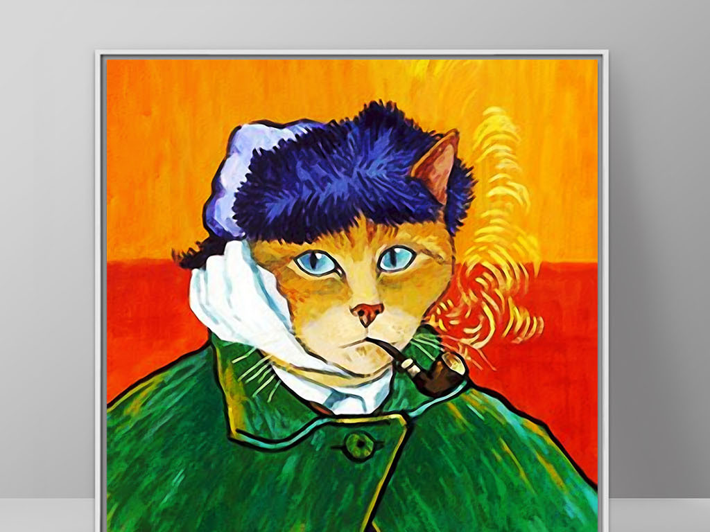 梵高猫咪割耳朵后的自画像欧式复古装饰画