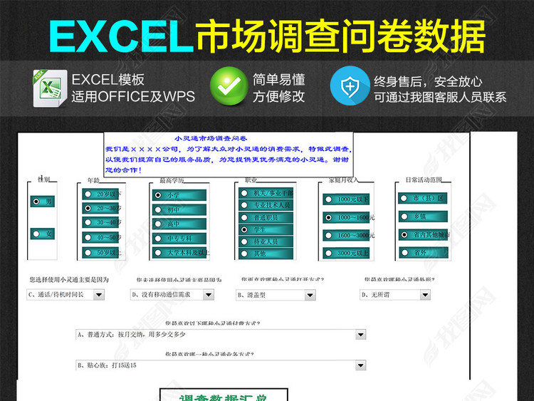 市场掉问卷数据汇总表Excel可修改表格
