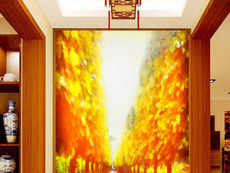 穿梭黄金大道树林风景油画玄关墙(图片编号:1