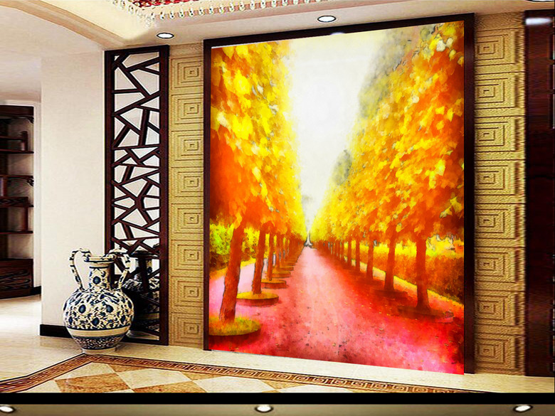 穿梭黄金大道树林风景油画玄关墙(图片编号:1