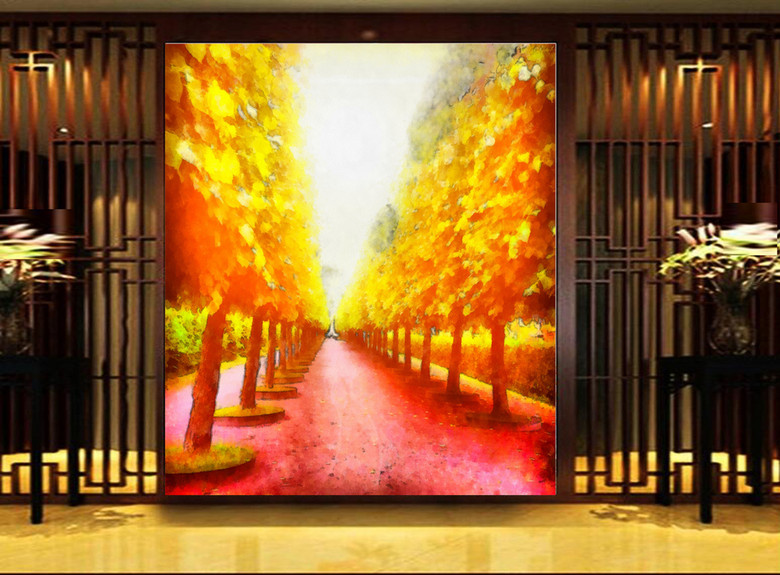 穿梭黄金大道树林风景油画玄关墙(图片编号:1