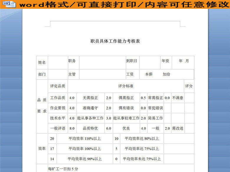 公司职员具体工作能力考核表(图片编号:16260