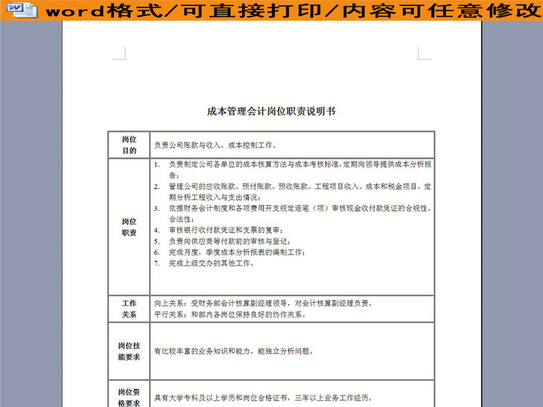 成本管理会计岗位职责说明书(图片编号:16264
