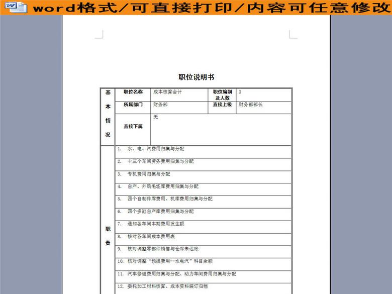 成本核算会计岗位职责说明书(图片编号:16264