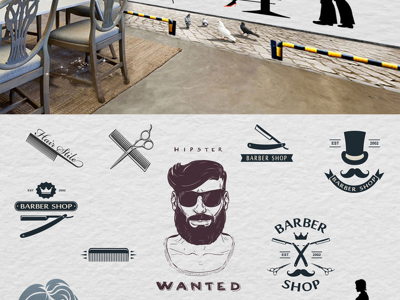 复古怀旧发廊美发刺青复古怀旧背景形像墙(图