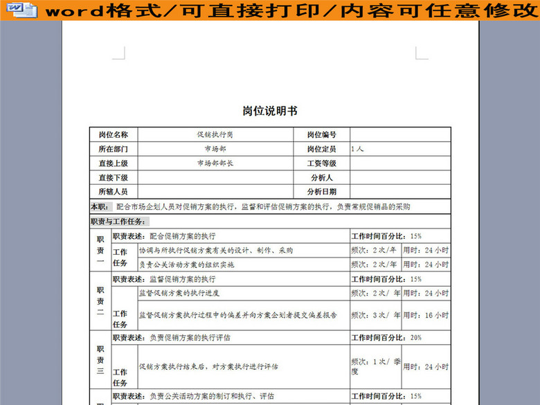 促销执行岗岗位职务职责说明书描述(图片编号