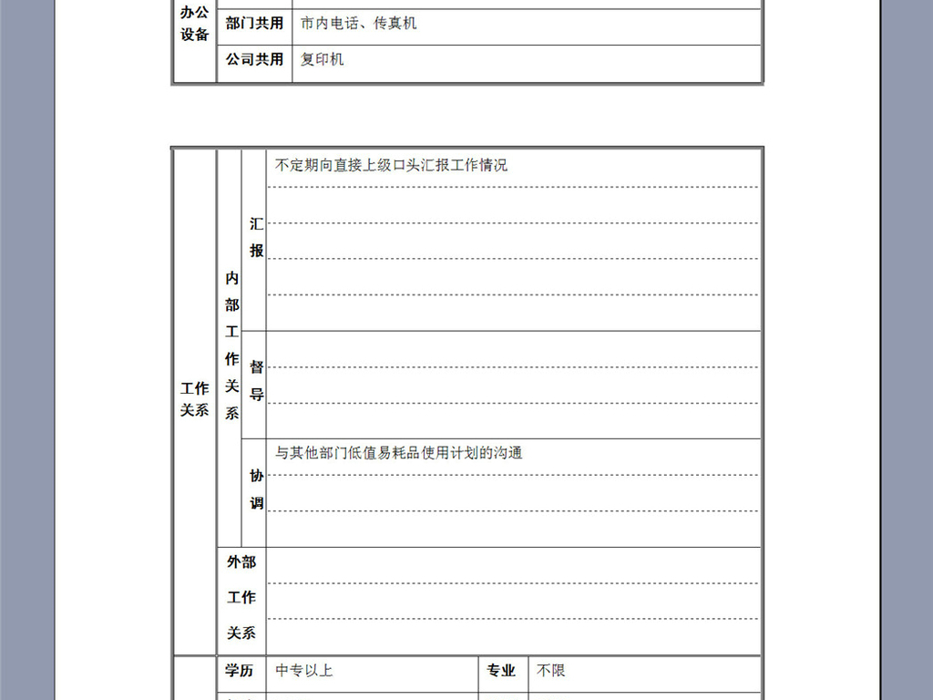 档案专员岗位职责说明书