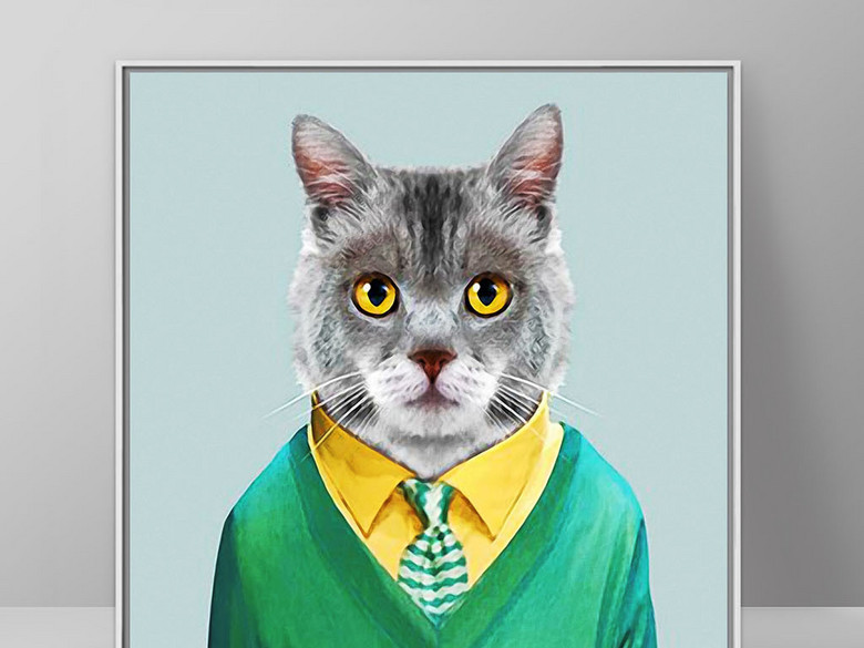 穿西装的猫先生励志事业北欧可爱简约装饰画(