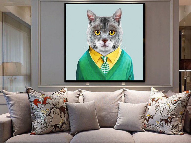 穿西装的猫先生励志事业北欧可爱简约装饰画(