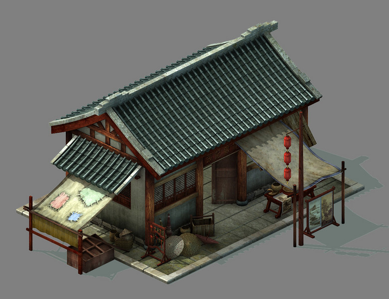 3Dmax中国古代杂货铺建筑模型民房模型(图片