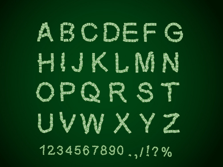 创意美元绿色大写英文字母数字设计模板下载(
