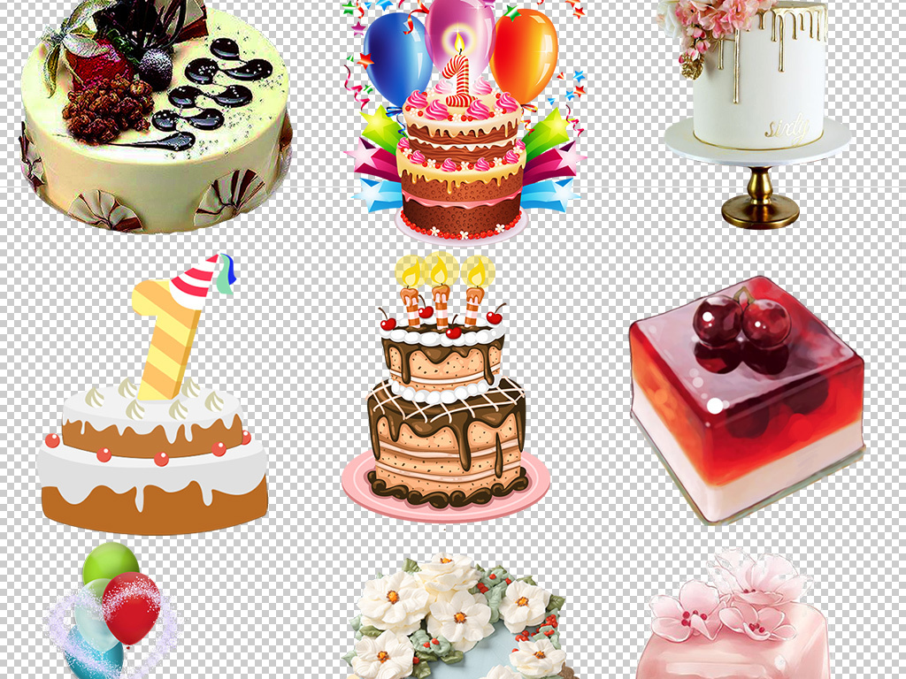 生日蛋糕甜点卡通蛋糕PNG设计元素素材