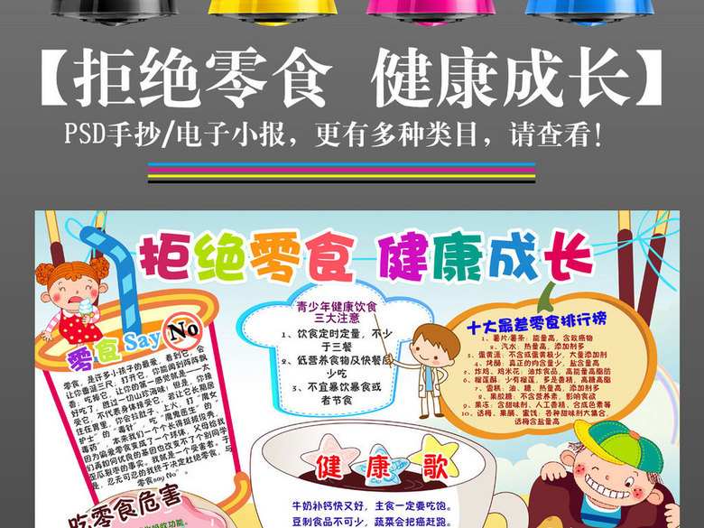 拒绝零食食品安全校园饮食健康手抄报小报(图