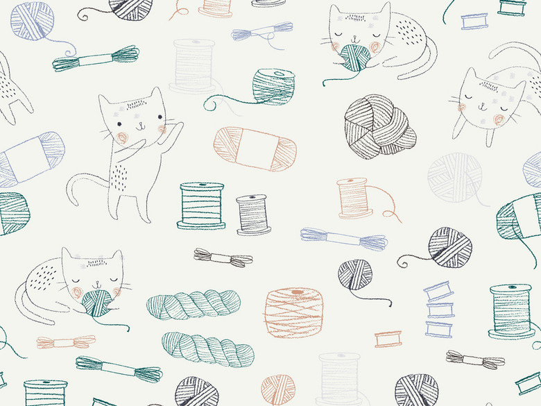 小清新手绘可爱卡通猫矢量图案印花(图片编号