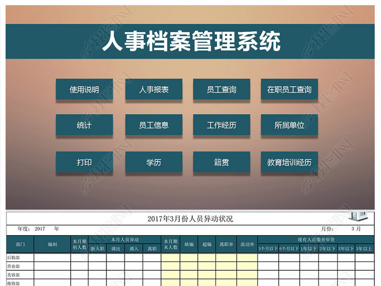 原创企业公司工厂员工信息表人事档案管理系统表版权可商用